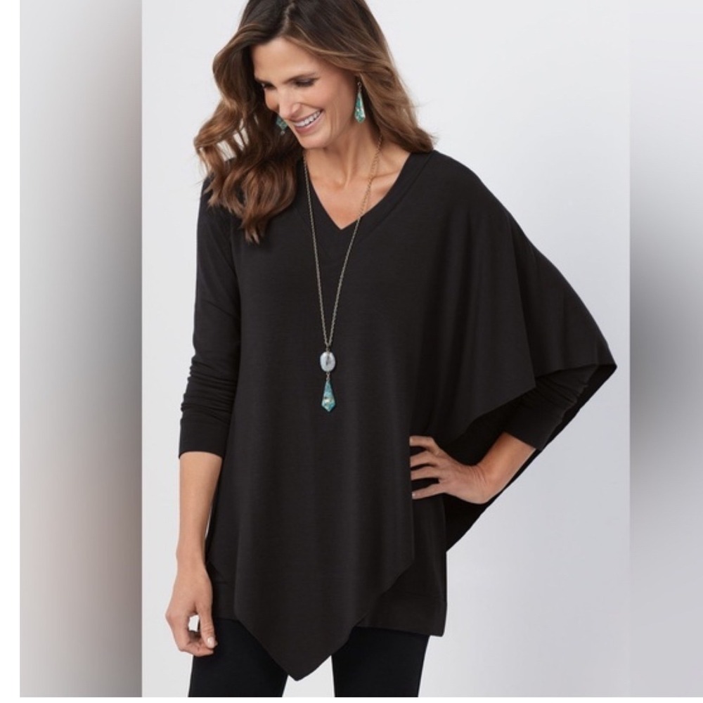 Soft Surroundings Madeline Asymmetrical Black Tunic Top Size 1X